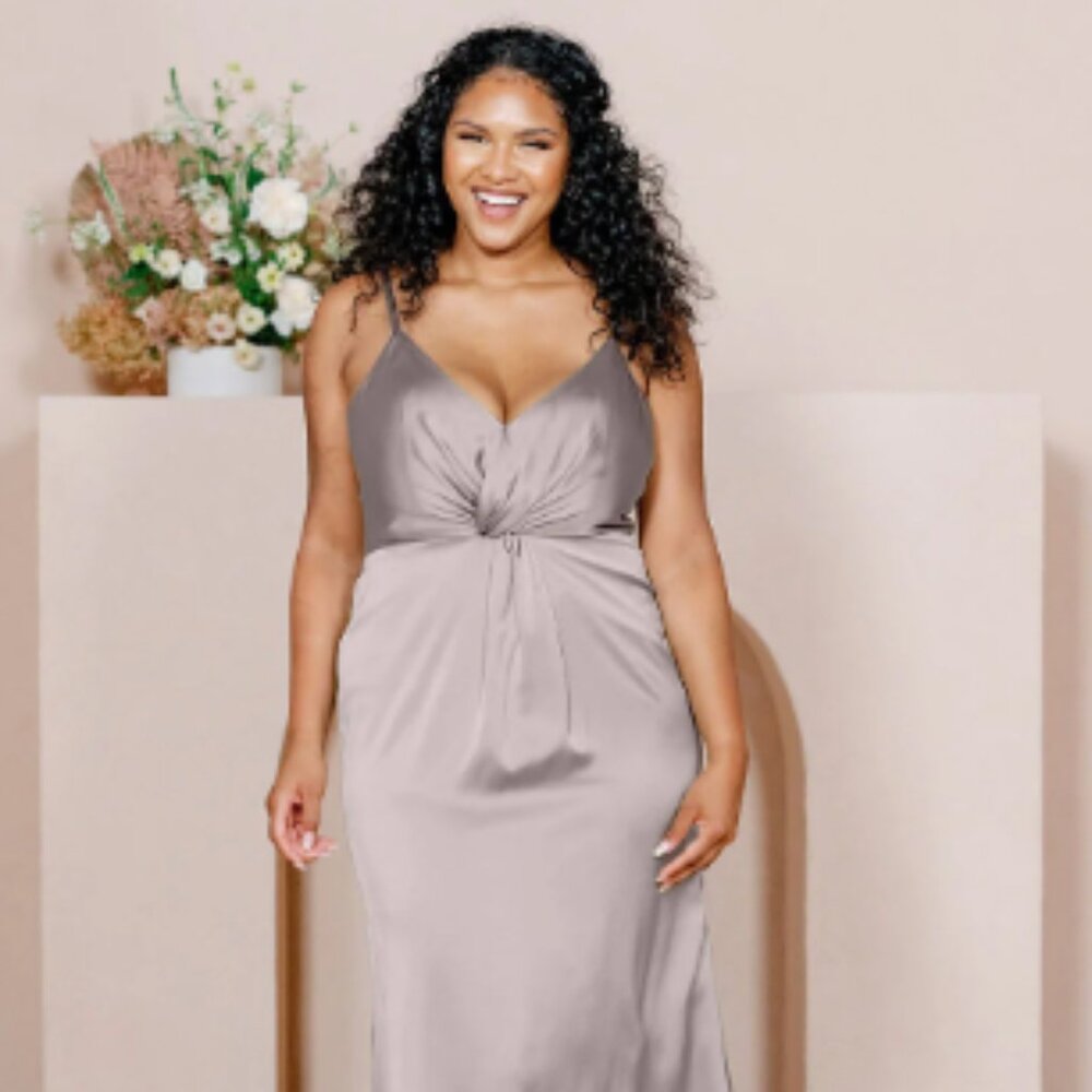 Revelry Giada Satin Taupe Bridesmaid Dress